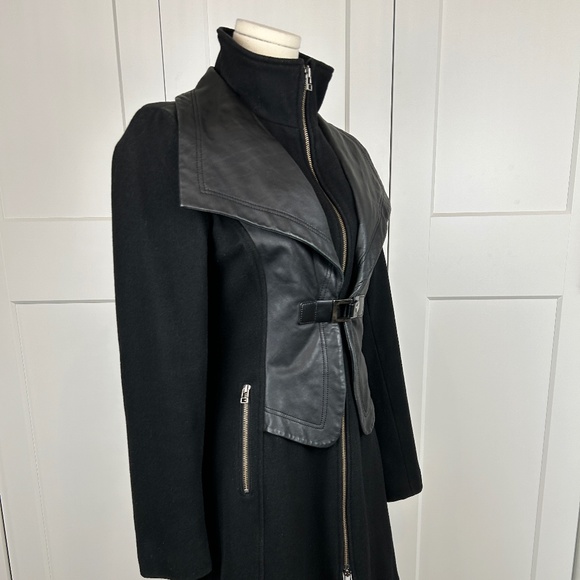 Leather and wool blend coat - Picture 3 of 12